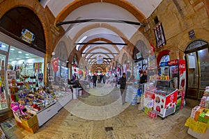 EDIRNE, TURKEY - 6 May 2018. Unidentified peolple at Selimiye Arasta Bazaar which is beside Selimiye Mosque in Edirne.