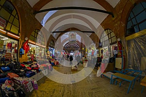 EDIRNE, TURKEY - 6 May 2018. Unidentified peolple at Selimiye Arasta Bazaar which is beside Selimiye Mosque in Edirne.