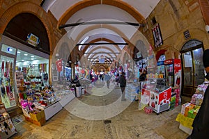 EDIRNE, TURKEY - 6 May 2018. Unidentified peolple at Selimiye Arasta Bazaar which is beside Selimiye Mosque in Edirne.