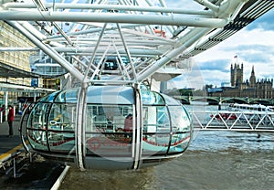 Unidentified people inside London Eye cabin. London