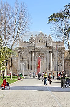 Unidentified people near the Gate of the Sultan in Dolmabahce Palace