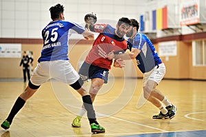 Unidentified players in action at Roumanian Handball National Championship