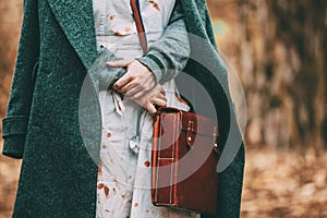 Unidentified re-enactor wears historical German nurse paramedic Of World War II uniform