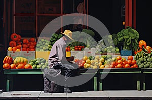 No identificado espanol hombre en un sombrero ventas verduras 