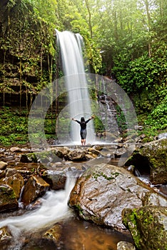 Unidentified Woman Standing at Mahua Waterfall
