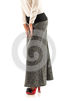 Unidentified young woman in long skirt