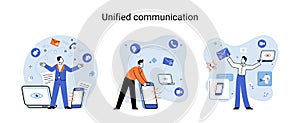 Unified communication metaphor. Social media creative idea. Online social network. Business interaction app