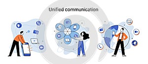 Unified communication metaphor. Social media creative idea. Online social network. Business interaction app