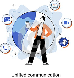 Unified communication metaphor. Social media creative idea. Online social network. Business interaction app