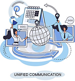Unified communication. Social media creative idea. Online social network. Business interaction app