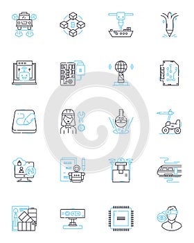 Unified devices linear icons set. Integration, Efficiency, Compatibility, Consistency, Collaboration, Streamlining