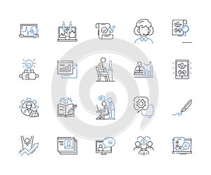 Unified unit line icons collection. Integration, Cooperation, Synergy, Collaboration, Unity, Consolidation, Consensus