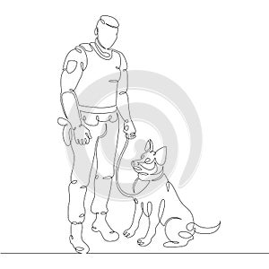 Uniformed police officer. Police dog handler with dog