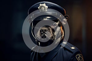 Uniformed Policeman dog at street. Generate Ai