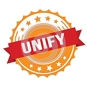 UNIFY text on red orange ribbon stamp