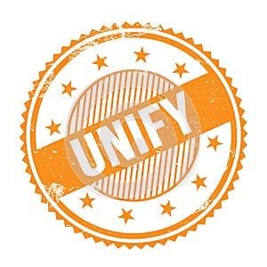 UNIFY text written on orange grungy round stamp photo