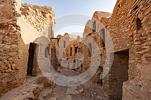 Uninhabited fortified village with houses and granaries, Tunisia. Ksar of Mgabla, Berber, Tataouine.
