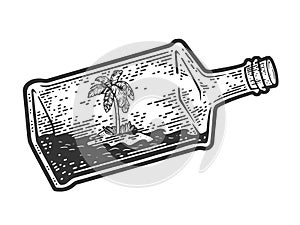 uninhabited island with in bottle sketch vector