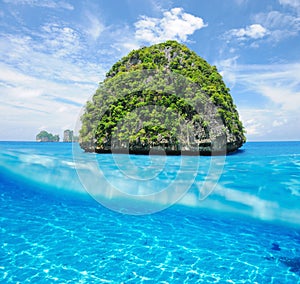 Uninhabited island with white sand bottom