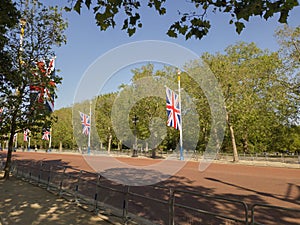 Union flags on display along The Mall in London