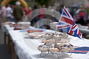 Union Jack cakes on a table