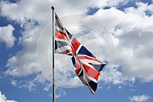 Union Jack Flag flying on a windy day