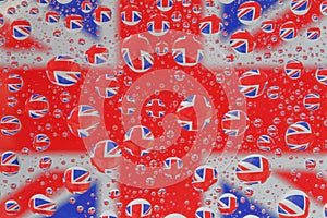 Union Jack Flag through Water Droplets