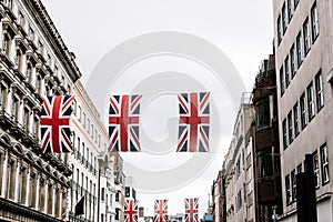 Union Jack flags hanging in the City of London