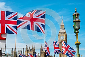 Union Jack flags. London, England