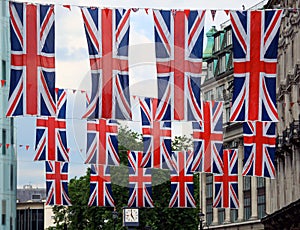 Union Jack flags in London street