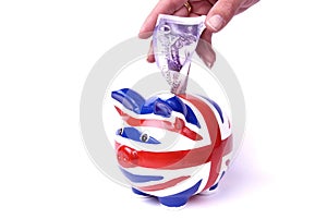 Union jack pippy bank with money