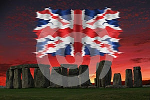 The Union Jack, or Union Flag, stonehenge