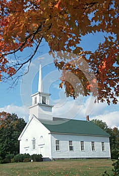 Union Meeting house in autumn on Scenic Route 100, Stowe, Burke Hollow, Vermont