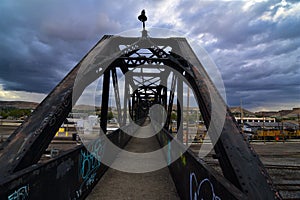 Union pacific rail yards in Laramie Wyoming pedestrian bridge over the tracks