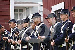 Union soldiers standing for review