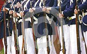 Union soldiers  standing for review