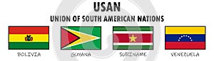 Union of South American Nations USAN, vector flags of members