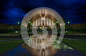 Union Terminal reflects after a Cincinnati rainstorm