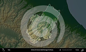 Unione di Comuni della Romagna Forlivese highlighted, Italy. Physical