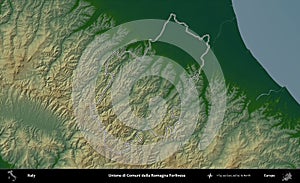 Unione di Comuni della Romagna Forlivese outlined, Italy. Physical