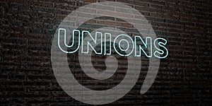 UNIONS -Realistic Neon Sign on Brick Wall background - 3D rendered royalty free stock image photo
