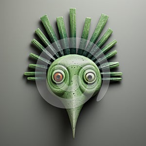 Unique 3d Design: Odd Little Green Bird Inspired By Latin American Art