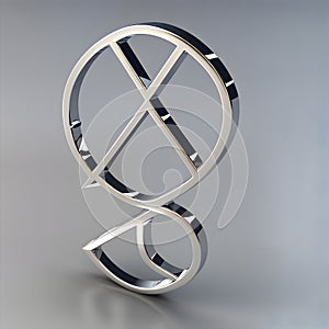 Unique 3D Shape Symbol Silver Metal On Dark Grey Background For Logo