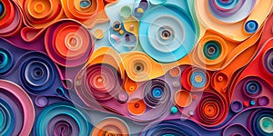 A unique abstract background in the quilling style, crafted from twisted paper strips. Ideal for illustrating crafts, creativity,