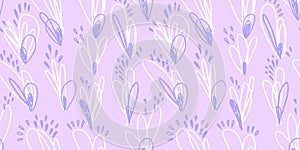 Unique abstract organic shapes oval seamless pattern. Pastel purple print with vector hand drawn doodle elliptic forms photo