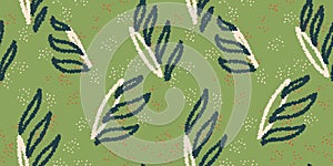 Unique abstract organic shapes seamless pattern. Vector green background. Hand drawn sketch creative forms print. Contemporary photo