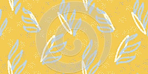 Unique abstract organic shapes seamless pattern. Vector yellow background. Hand drawn sketch creative forms print photo