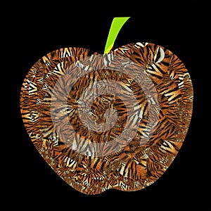 Unique apple illustration with tiger fur patterns