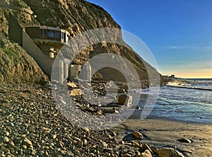 The unique architecture of the beach front Mushroom House in La Jolla, California