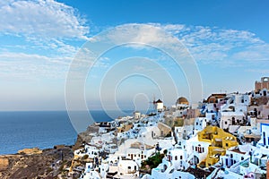 Unique architecture of Oia Santorini`s houses on the cliff